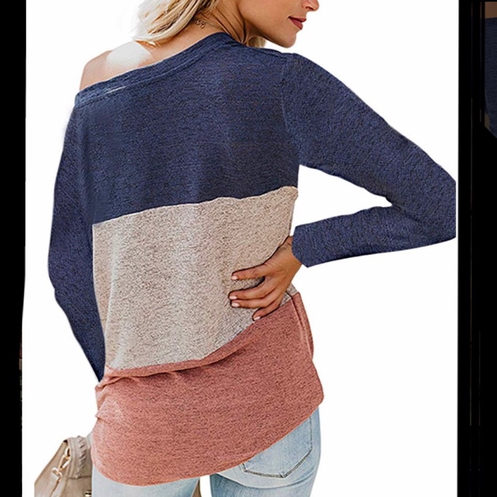 Color Block Crew Neck Top - Picture 2 of 5